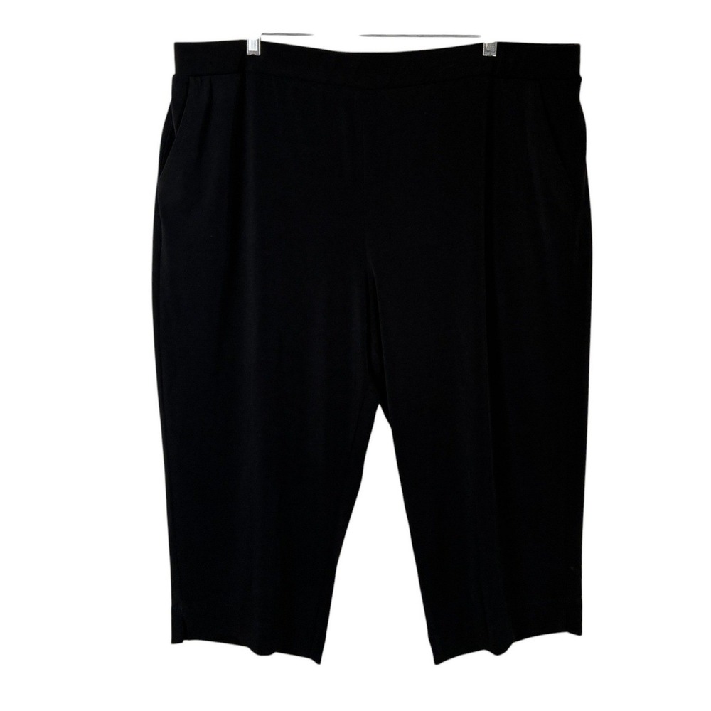 Susan Graver Womens Liquid Knit Pull On Wide Leg Cropped Pant Size XL Black